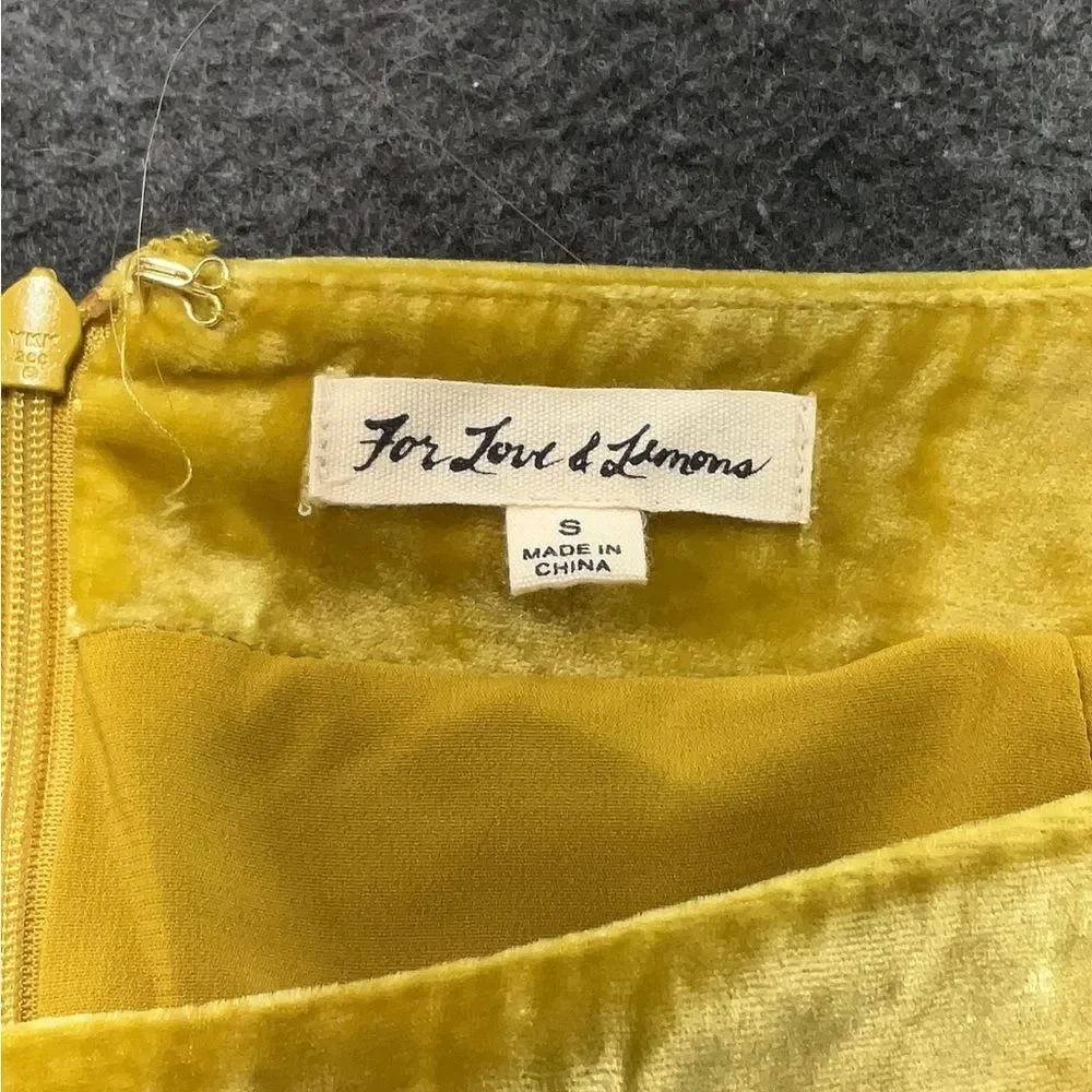 For Love & Lemons Beatrix Chartreuse Velvet Skirt small - Picture 4 of 10